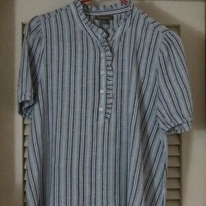 Style&Co, Size PM, Blue Casual Button Down Shirt with Vertical Stripes